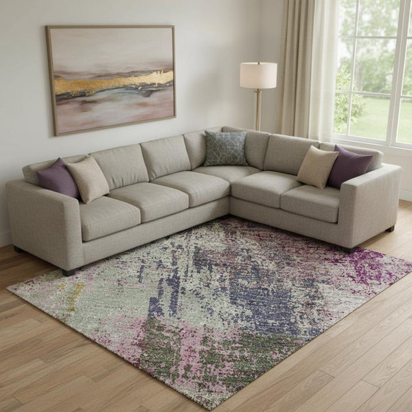 HomeRoots 9' X 12' Blush Purple & Gray Abstract Washable Area Rug - UV Protected, Stylish & Durable Design 693167