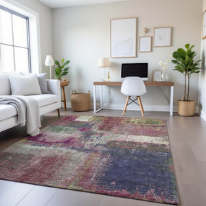 HomeRoots 9' X 12' Blush Purple & Gray Abstract Washable Area Rug - UV Protected, Stylish & Durable Design 693167