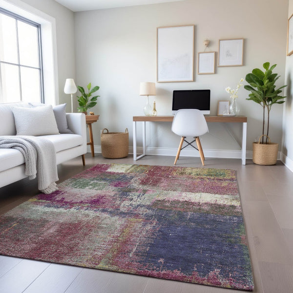 HomeRoots 9' X 12' Blush Purple & Gray Abstract Washable Area Rug - UV Protected, Stylish & Durable Design 693167