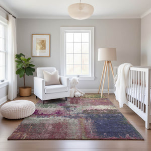 HomeRoots 9' X 12' Blush Purple & Gray Abstract Washable Area Rug - UV Protected, Stylish & Durable Design 693167