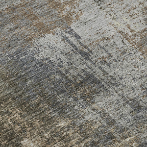 HomeRoots 8' X 8' Contemporary Khaki Silver Blue Abstract Washable Round Rug with UV Protection & Durability 693171