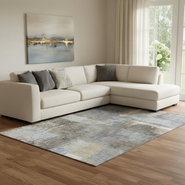 HomeRoots 8' Modern Abstract Washable Area Rug in Khaki, Silver & Blue – UV Protected, Durable & Stylish 693172