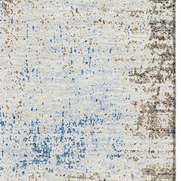 HomeRoots 8' Modern Abstract Washable Area Rug in Khaki, Silver & Blue – UV Protected, Durable & Stylish 693172