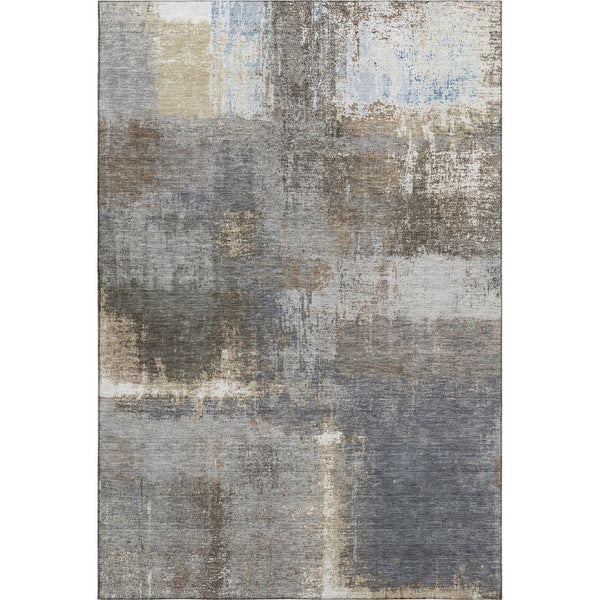 HomeRoots 10' Contemporary Khaki Silver & Blue Abstract Washable Area Rug with UV Protection for Indoor/Outdoor Use 693174