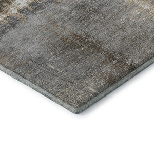 HomeRoots 10' Contemporary Khaki Silver & Blue Abstract Washable Area Rug with UV Protection for Indoor/Outdoor Use 693174