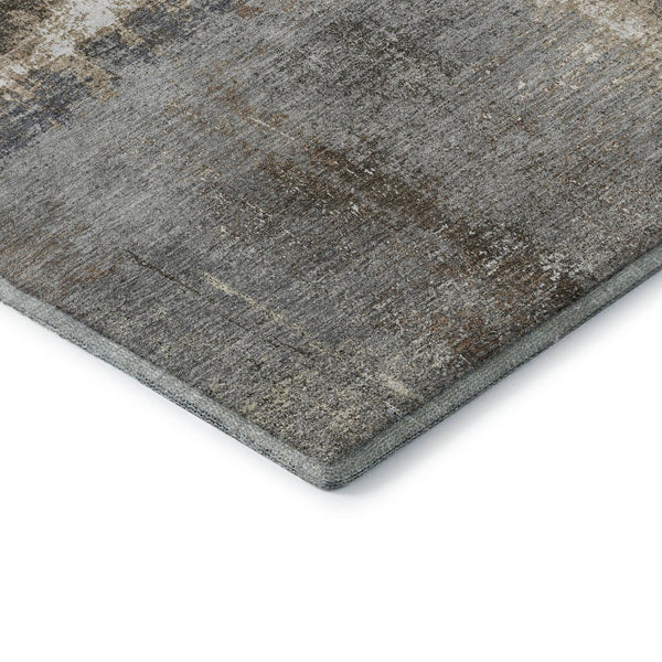 HomeRoots 10' Contemporary Khaki Silver & Blue Abstract Washable Area Rug with UV Protection for Indoor/Outdoor Use 693174
