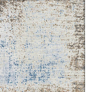 HomeRoots 10' Contemporary Khaki Silver & Blue Abstract Washable Area Rug with UV Protection for Indoor/Outdoor Use 693174