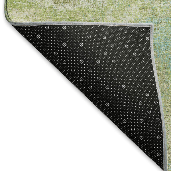 HomeRoots 8' X 8' Vibrant Lime Green Teal & Ivory Abstract Washable Round Rug with UV Protection & Non-Slip Backing 693177