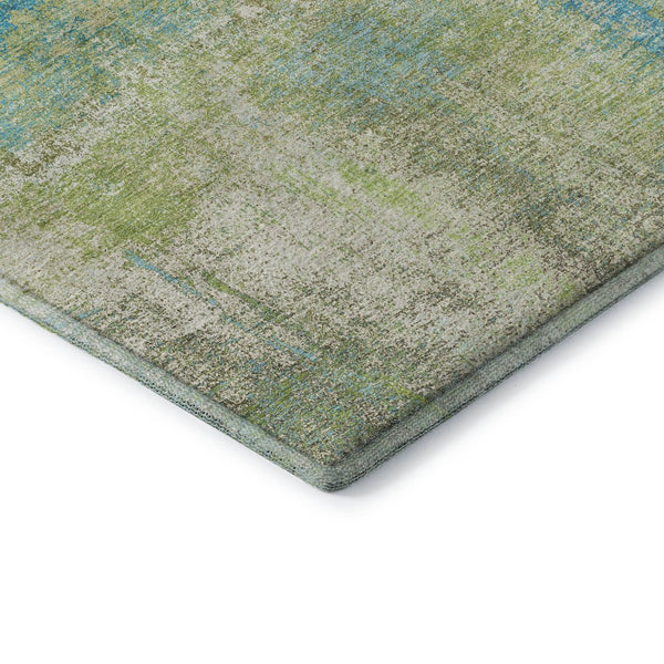 HomeRoots 8' X 8' Vibrant Lime Green Teal & Ivory Abstract Washable Round Rug with UV Protection & Non-Slip Backing 693177