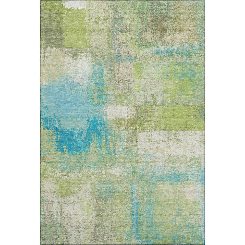 HomeRoots 9' X 12' Vibrant Lime Green, Teal & Ivory Abstract Washable Area Rug with UV Protection & Style 693179