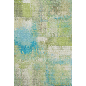 HomeRoots 9' X 12' Vibrant Lime Green, Teal & Ivory Abstract Washable Area Rug with UV Protection & Style 693179