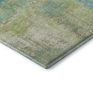 HomeRoots 9' X 12' Vibrant Lime Green, Teal & Ivory Abstract Washable Area Rug with UV Protection & Style 693179