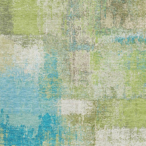 HomeRoots 9' X 12' Vibrant Lime Green, Teal & Ivory Abstract Washable Area Rug with UV Protection & Style 693179