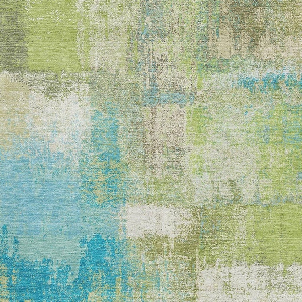 HomeRoots 9' X 12' Vibrant Lime Green, Teal & Ivory Abstract Washable Area Rug with UV Protection & Style 693179