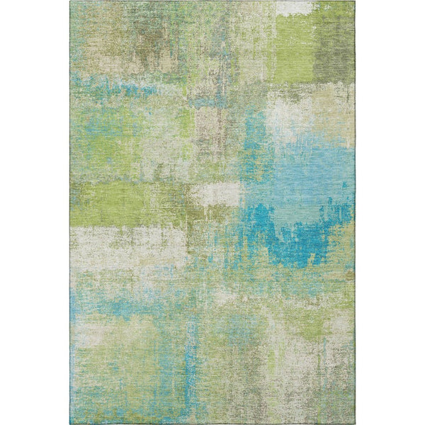 HomeRoots 10' Vibrant Lime Green Teal Ivory Abstract Area Rug - Washable, UV Protected, Durable, Stylish 693180