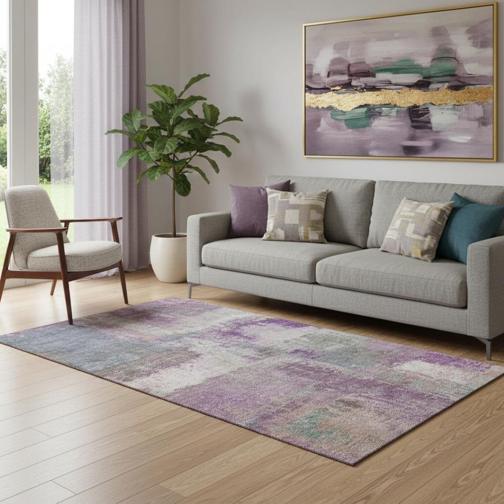 HomeRoots 5' X 8' Abstract Area Rug in Lavender Blue & Ivory – Washable, UV-Protected, Stain-Resistant Design! 693182