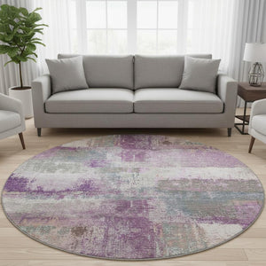 HomeRoots 8' X 8' Modern Abstract Round Rug in Lavender Blue & Ivory - Washable, UV-Protected & Durable Design 693183