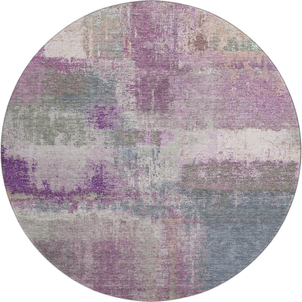 HomeRoots 8' X 8' Modern Abstract Round Rug in Lavender Blue & Ivory - Washable, UV-Protected & Durable Design 693183