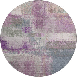 HomeRoots 8' X 8' Modern Abstract Round Rug in Lavender Blue & Ivory - Washable, UV-Protected & Durable Design 693183