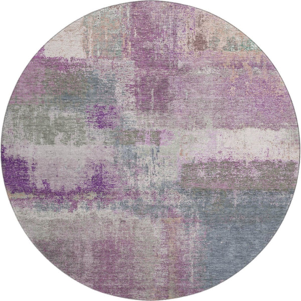 HomeRoots 8' X 8' Modern Abstract Round Rug in Lavender Blue & Ivory - Washable, UV-Protected & Durable Design 693183