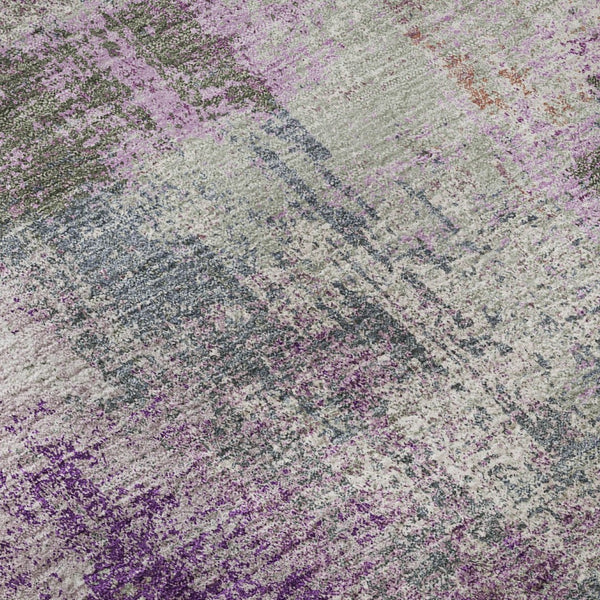 HomeRoots 8' X 8' Modern Abstract Round Rug in Lavender Blue & Ivory - Washable, UV-Protected & Durable Design 693183