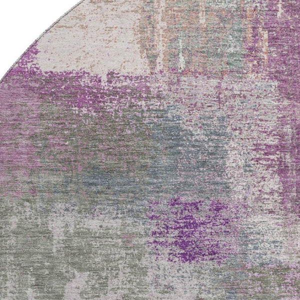 HomeRoots 8' X 8' Modern Abstract Round Rug in Lavender Blue & Ivory - Washable, UV-Protected & Durable Design 693183