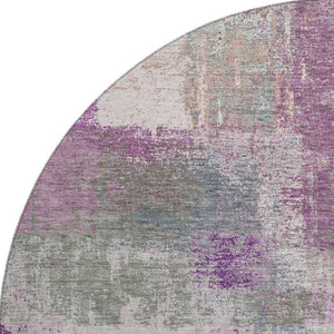 HomeRoots 8' X 8' Modern Abstract Round Rug in Lavender Blue & Ivory - Washable, UV-Protected & Durable Design 693183