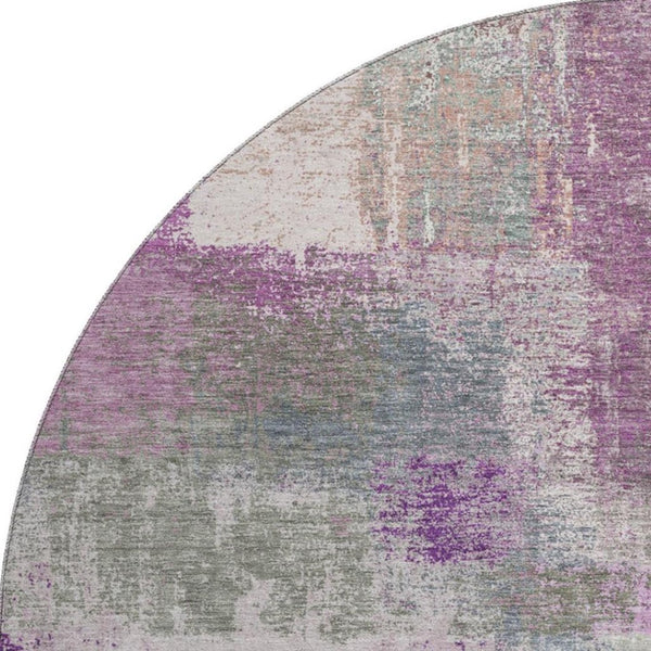 HomeRoots 8' X 8' Modern Abstract Round Rug in Lavender Blue & Ivory - Washable, UV-Protected & Durable Design 693183