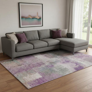 HomeRoots 8' Abstract Lavender Blue & Ivory Washable Area Rug with Non-Slip Backing & UV Protection 693184