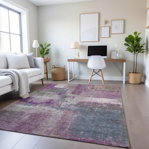 HomeRoots 8' Abstract Lavender Blue & Ivory Washable Area Rug with Non-Slip Backing & UV Protection 693184