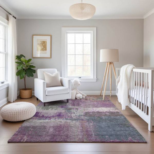 HomeRoots 8' Abstract Lavender Blue & Ivory Washable Area Rug with Non-Slip Backing & UV Protection 693184