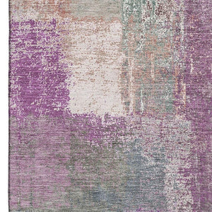 HomeRoots 8' Abstract Lavender Blue & Ivory Washable Area Rug with Non-Slip Backing & UV Protection 693184
