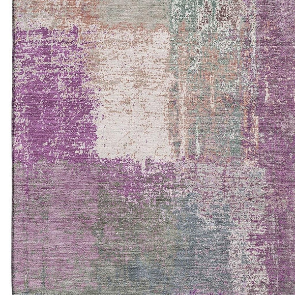 HomeRoots 8' Abstract Lavender Blue & Ivory Washable Area Rug with Non-Slip Backing & UV Protection 693184