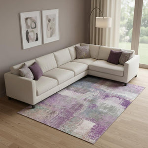 HomeRoots 9' X 12' Abstract Lavender Blue & Ivory Washable Area Rug - UV Protected, Stain Resistant, Modern Design 693185