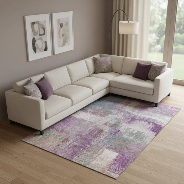 HomeRoots 9' X 12' Abstract Lavender Blue & Ivory Washable Area Rug - UV Protected, Stain Resistant, Modern Design 693185