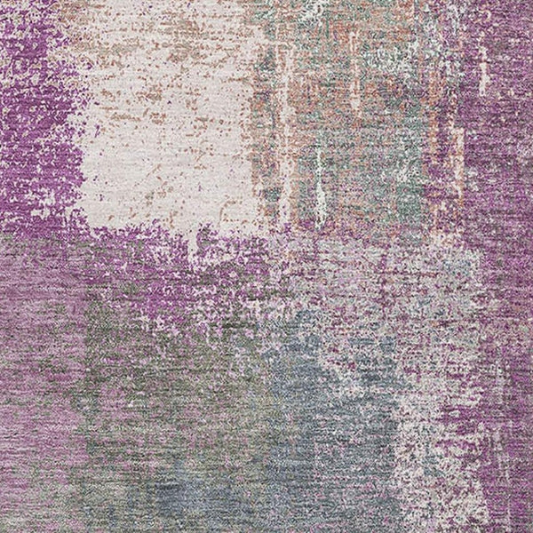 HomeRoots 9' X 12' Abstract Lavender Blue & Ivory Washable Area Rug - UV Protected, Stain Resistant, Modern Design 693185