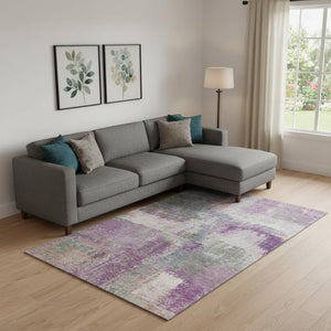 HomeRoots 10' X 14' Lavender Blue & Ivory Abstract Area Rug - Washable, UV Protection, Perfect for Busy Homes! 693186