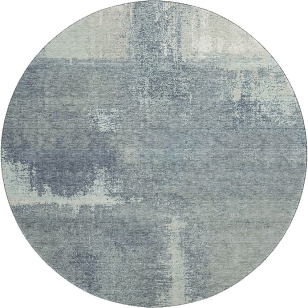 HomeRoots 8' X 8' Sage Ivory and Blue Abstract Round Rug - Washable, UV-Protected, Non-Slip for Family Homes 693189