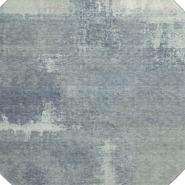 HomeRoots 8' X 8' Sage Ivory and Blue Abstract Round Rug - Washable, UV-Protected, Non-Slip for Family Homes 693189