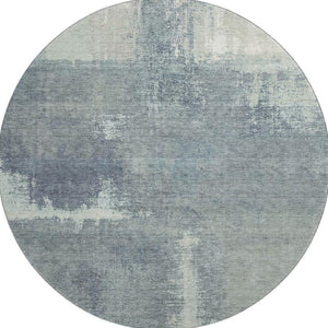 HomeRoots 8' X 8' Sage Ivory and Blue Abstract Round Rug - Washable, UV-Protected, Non-Slip for Family Homes 693189