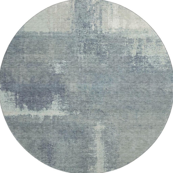 HomeRoots 8' X 8' Sage Ivory and Blue Abstract Round Rug - Washable, UV-Protected, Non-Slip for Family Homes 693189