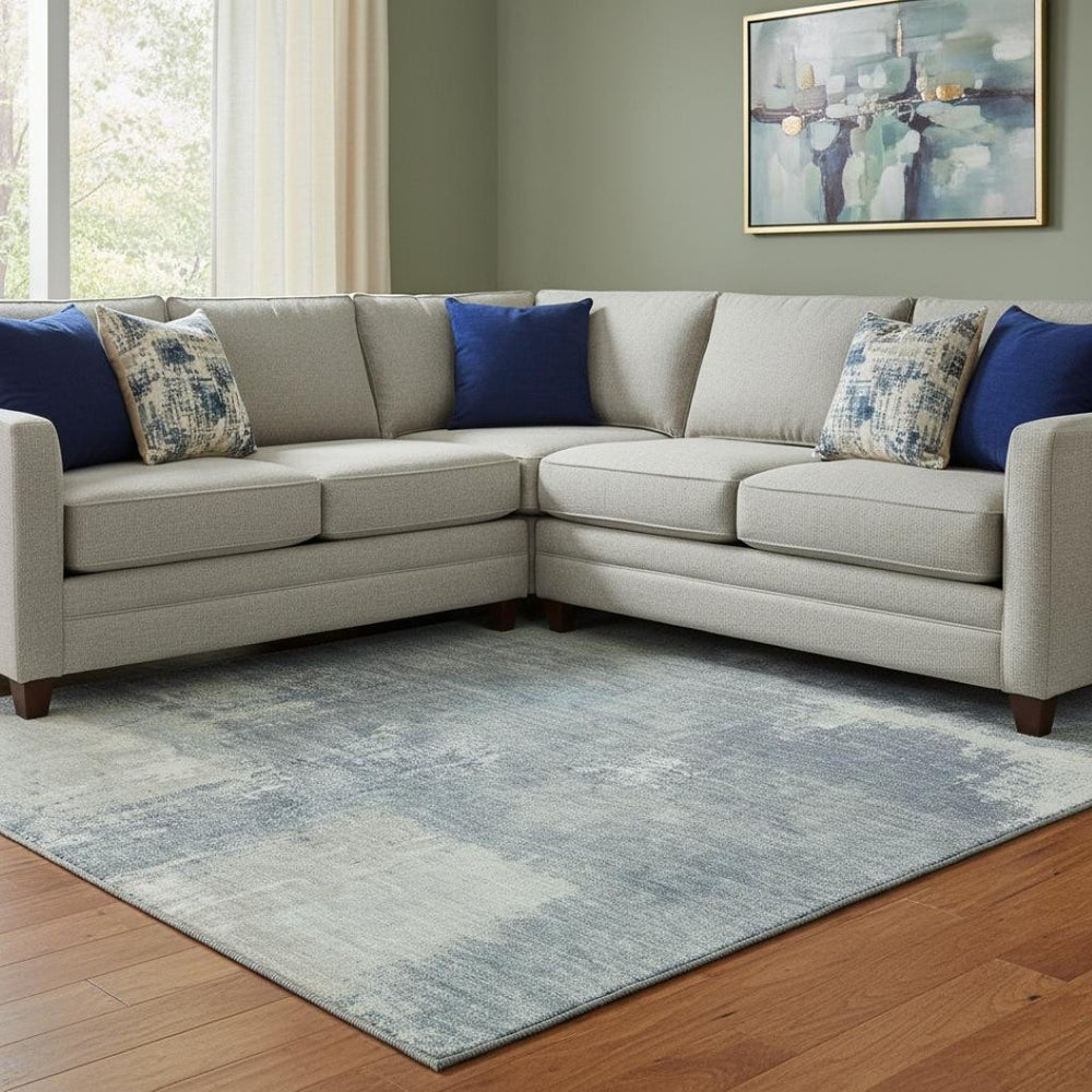 HomeRoots 8' Modern Abstract Washable Area Rug in Sage, Ivory & Blue with UV Protection for Busy Homes 693190