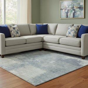 HomeRoots 8' Modern Abstract Washable Area Rug in Sage, Ivory & Blue with UV Protection for Busy Homes 693190