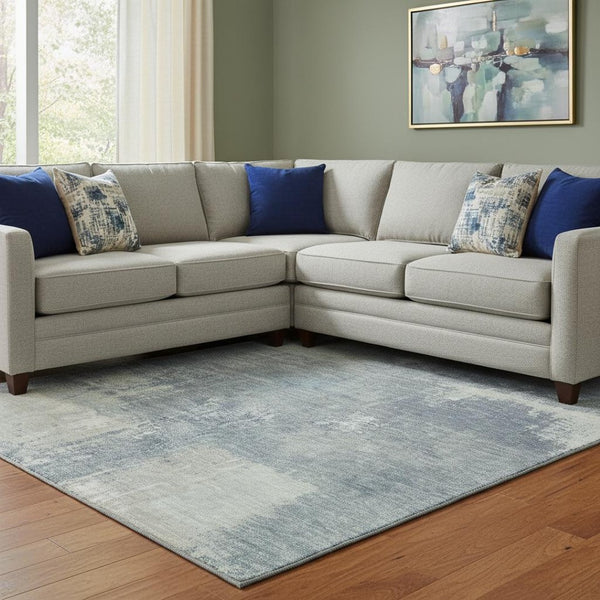 HomeRoots 8' Modern Abstract Washable Area Rug in Sage, Ivory & Blue with UV Protection for Busy Homes 693190