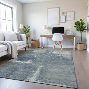 HomeRoots 8' Modern Abstract Washable Area Rug in Sage, Ivory & Blue with UV Protection for Busy Homes 693190