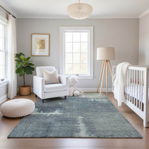 HomeRoots 8' Modern Abstract Washable Area Rug in Sage, Ivory & Blue with UV Protection for Busy Homes 693190