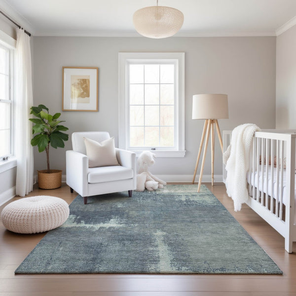 HomeRoots 8' Modern Abstract Washable Area Rug in Sage, Ivory & Blue with UV Protection for Busy Homes 693190
