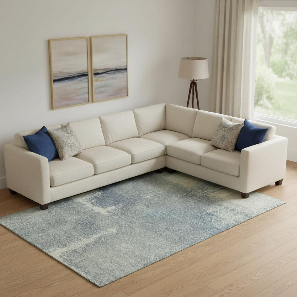 HomeRoots 9' X 12' Sage Ivory Blue Abstract Area Rug - Washable, UV Protected, Non-Slip, Stain Resistant Design 693191