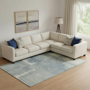 HomeRoots 9' X 12' Sage Ivory Blue Abstract Area Rug - Washable, UV Protected, Non-Slip, Stain Resistant Design 693191