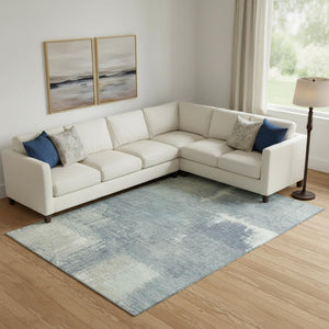 HomeRoots 10' X 14' Sage Ivory & Blue Abstract Area Rug - Washable, UV-Protected, Durable for Busy Homes 693192